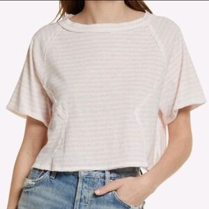 NWT! Free People Pink White Stripe Top Women's Extra Large XL Short Sleeve Shirt